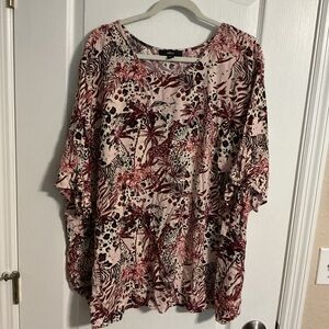 ellos Pink and Burgundy Floral Animal Print Top